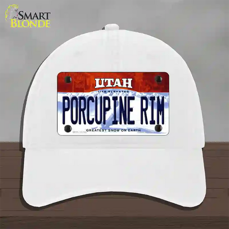 Porcupine Rim Utah Novelty License Plate Hat Unconstructed Cotton / White