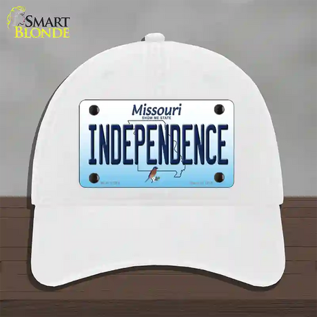 Independence Missouri Novelty License Plate Hat Unconstructed Cotton / White