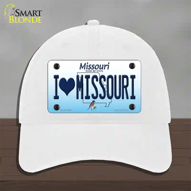 I Love Missouri Novelty License Plate Hat Unconstructed Cotton / White