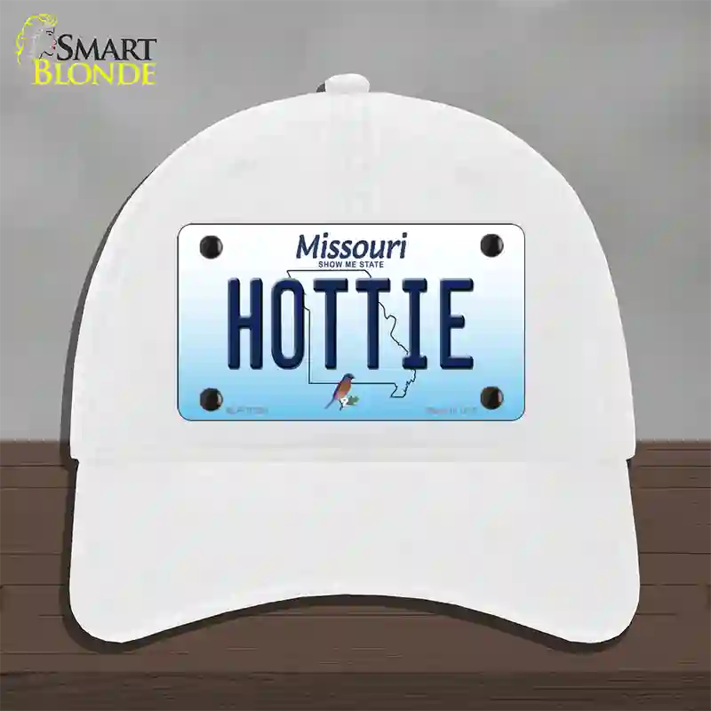 Hottie Missouri Novelty License Plate Hat Unconstructed Cotton / White