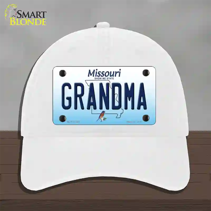 Grandma Missouri Novelty License Plate Hat Unconstructed Cotton / White