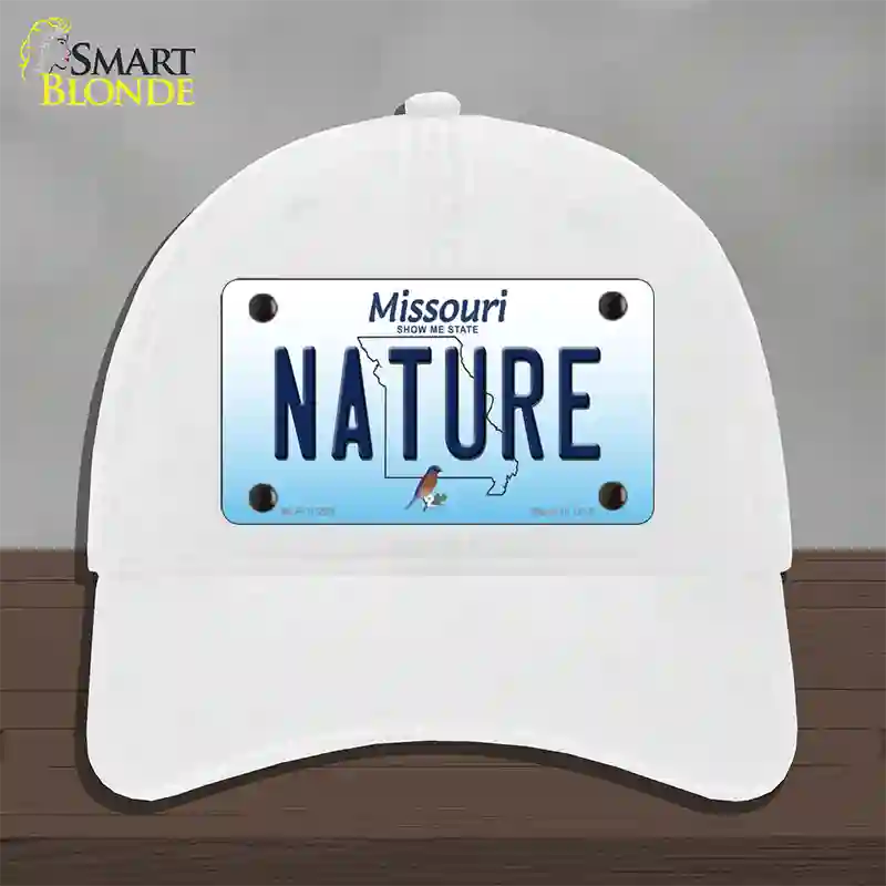 Nature Missouri Novelty License Plate Hat Unconstructed Cotton / White