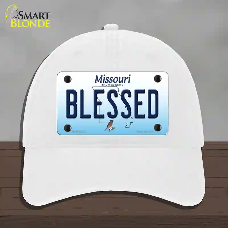 Blessed Missouri Novelty License Plate Hat Unconstructed Cotton / White