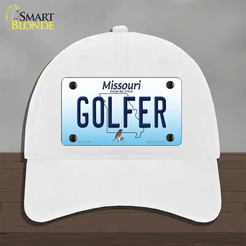 Golfer Missouri Novelty License Plate Hat Unconstructed Cotton / White