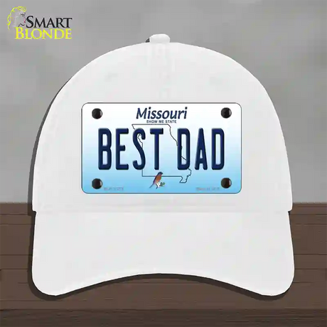 Best Dad Missouri Novelty License Plate Hat Unconstructed Cotton / White