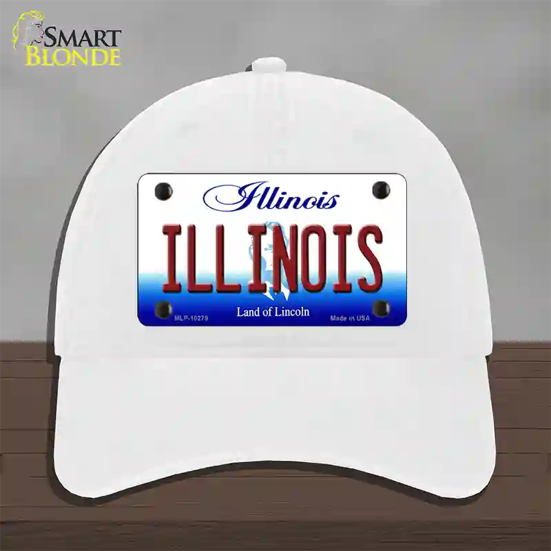 Illinois Land of Lincoln Novelty License Plate Hat Unconstructed Cotton / White