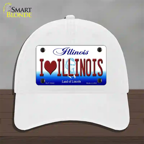 I Love Illinois Novelty License Plate Hat Unconstructed Cotton / White