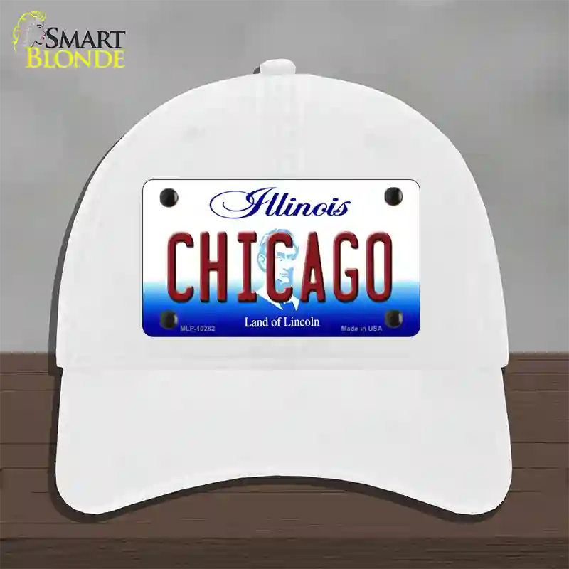 Chicago Illinois Novelty License Plate Hat Unconstructed Cotton / White