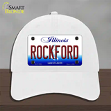 Rockford Illinois Novelty License Plate Hat Unconstructed Cotton / White