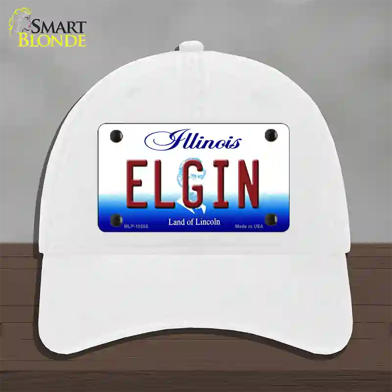 Elgin Illinois Novelty License Plate Hat Unconstructed Cotton / White