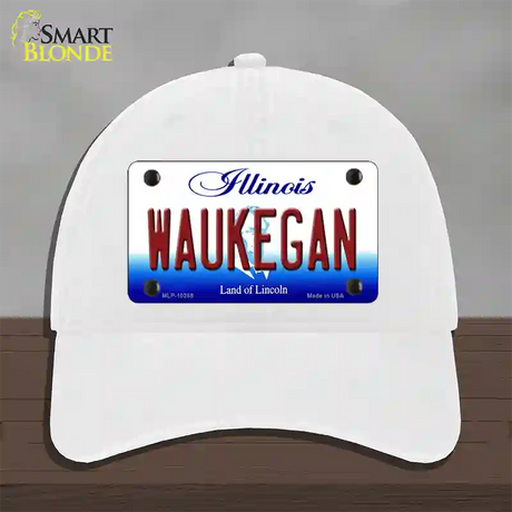 Waukegan Illinois Novelty License Plate Hat Unconstructed Cotton / White