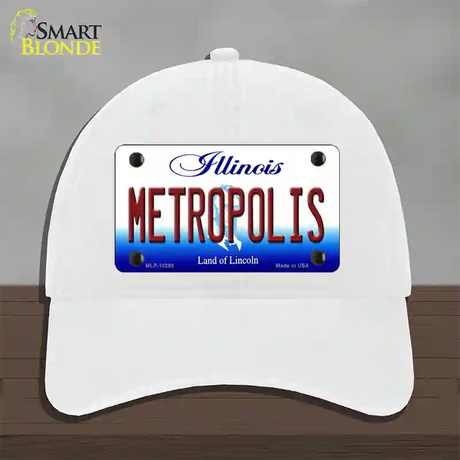 Metropolis Illinois Novelty License Plate Hat Unconstructed Cotton / White