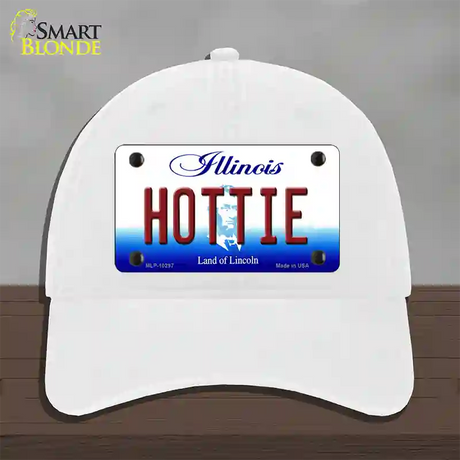 Hottie Illinois Novelty License Plate Hat Unconstructed Cotton / White