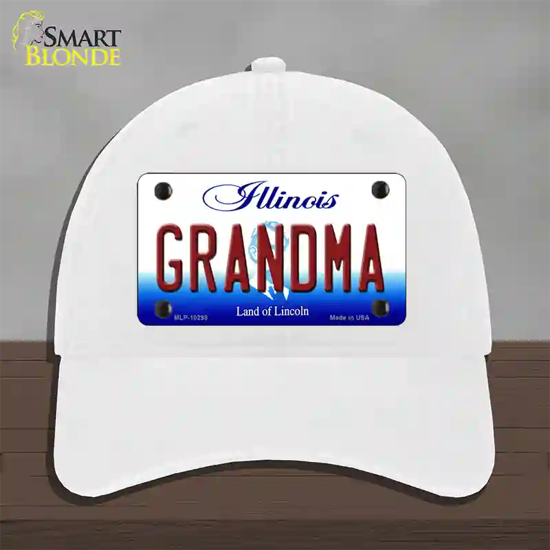 Grandma Illinois Novelty License Plate Hat Unconstructed Cotton / White