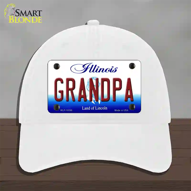 Grandpa Illinois Novelty License Plate Hat Unconstructed Cotton / White