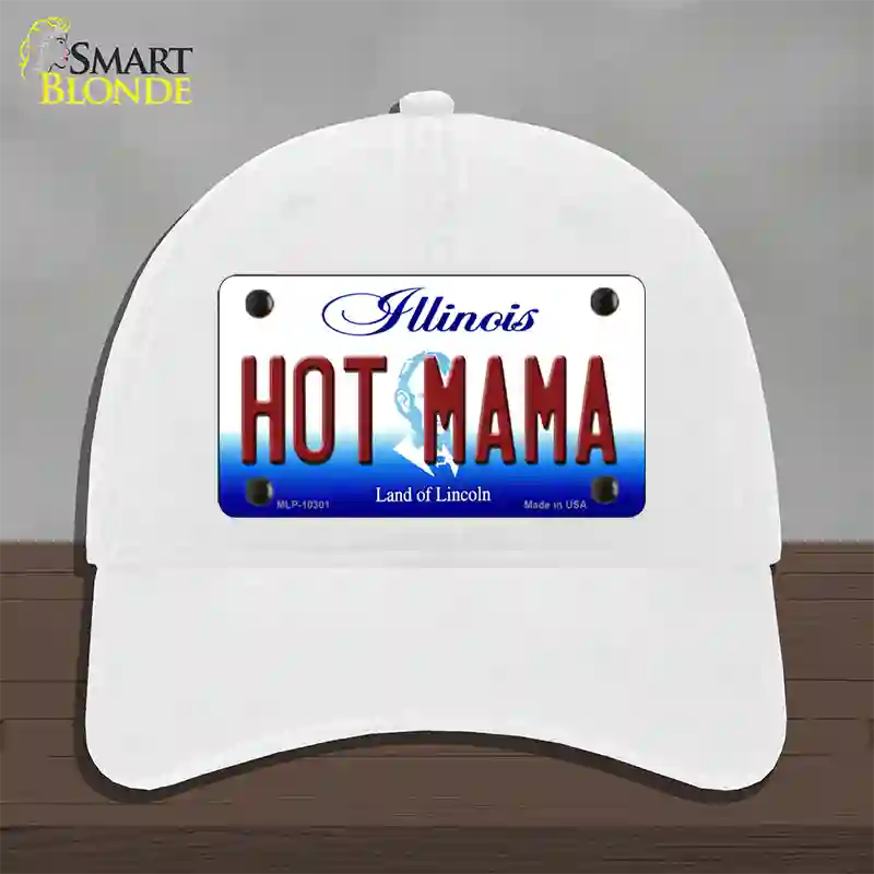 Hot Mama Illinois Novelty License Plate Hat Unconstructed Cotton / White