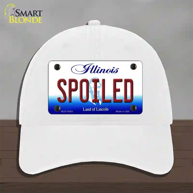 Spoiled Illinois Novelty License Plate Hat Unconstructed Cotton / White