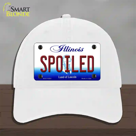 Spoiled Illinois Novelty License Plate Hat Unconstructed Cotton / White