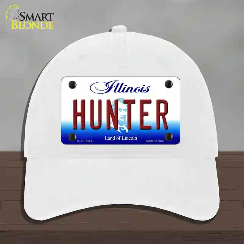 Hunter Illinois Novelty License Plate Hat Unconstructed Cotton / White