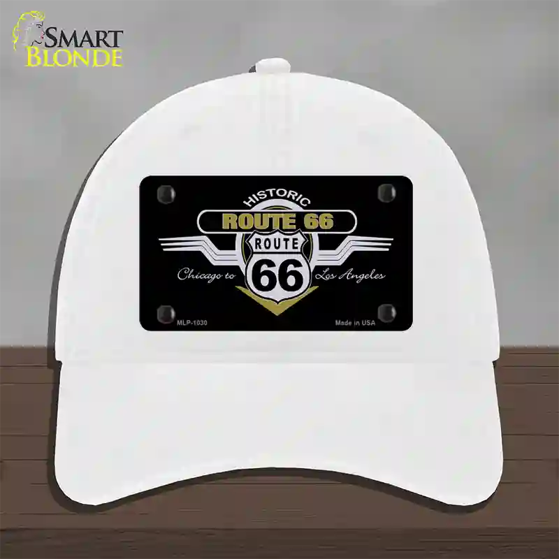 Route 66 Shield Wings Novelty License Plate Hat Unconstructed Cotton / White