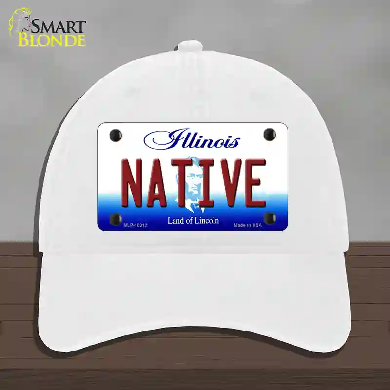 Native Illinois Novelty License Plate Hat Unconstructed Cotton / White