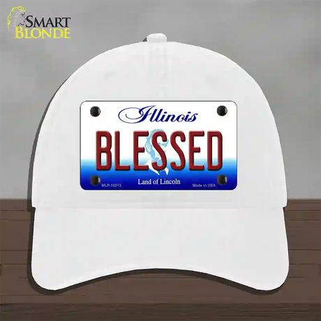 Blessed Illinois Novelty License Plate Hat Unconstructed Cotton / White