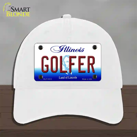 Golfer Illinois Novelty License Plate Hat Unconstructed Cotton / White