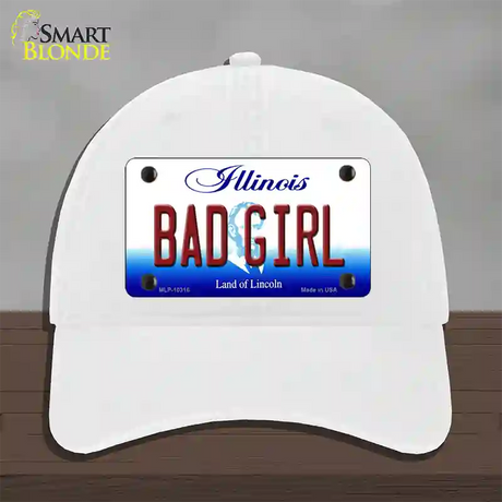 Bad Girl Illinois Novelty License Plate Hat Unconstructed Cotton / White