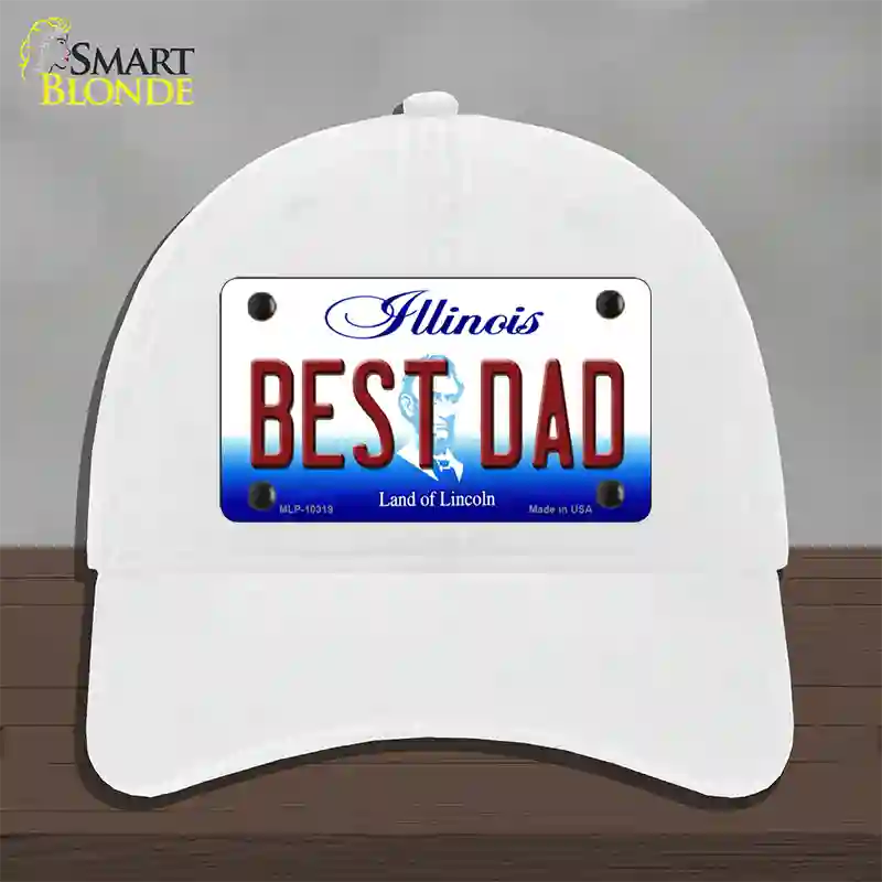 Best Dad Illinois Novelty License Plate Hat Unconstructed Cotton / White