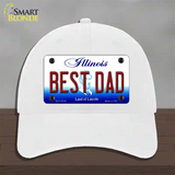 Best Dad Illinois Novelty License Plate Hat Unconstructed Cotton / White