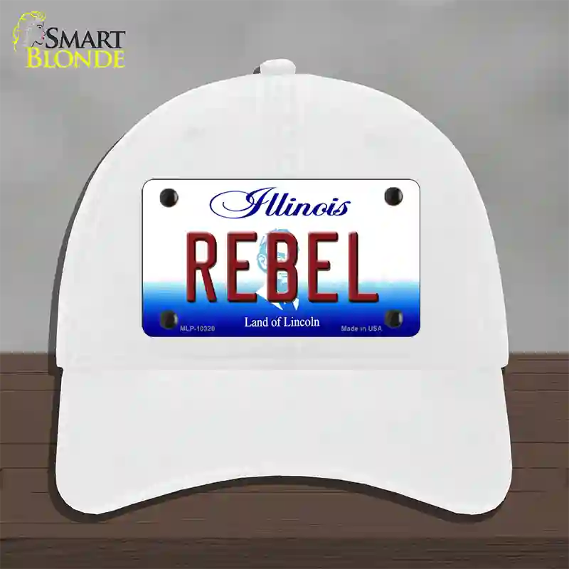 Rebel Illinois Novelty License Plate Hat Unconstructed Cotton / White