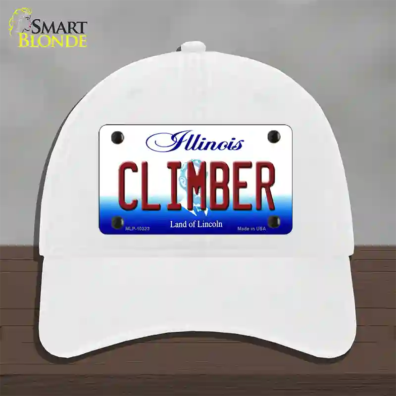 Climber Illinois Novelty License Plate Hat Unconstructed Cotton / White