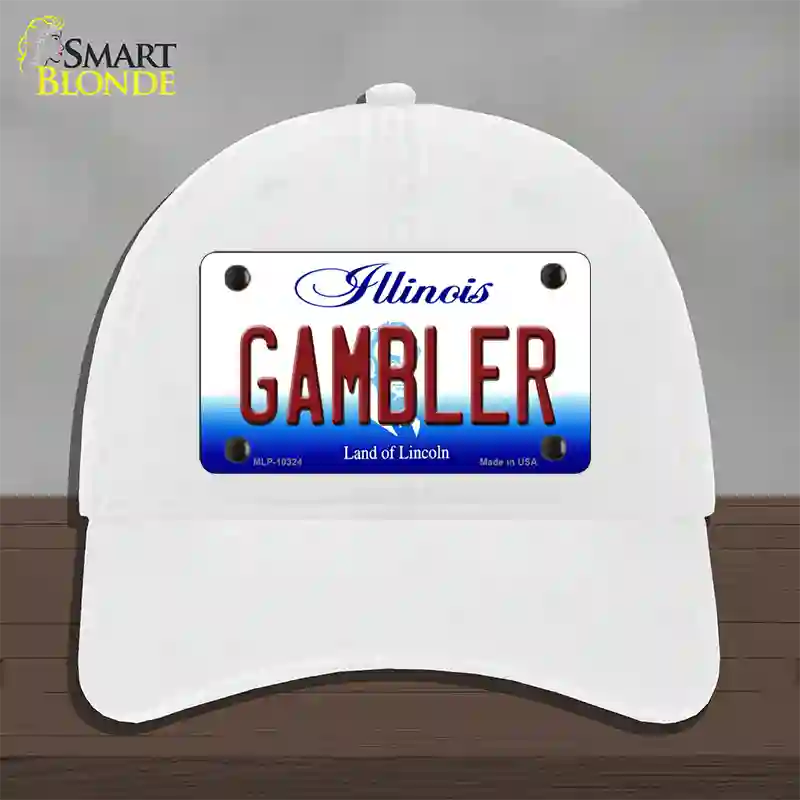 Gambler Illinois Novelty License Plate Hat Unconstructed Cotton / White