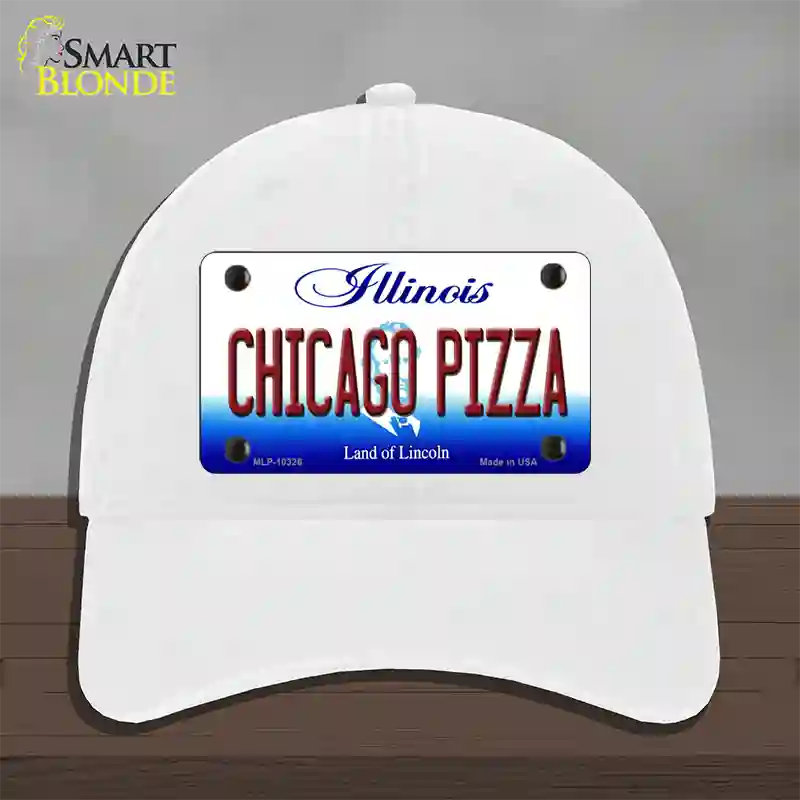 Chicago Pizza Illinois Novelty License Plate Hat Unconstructed Cotton / White