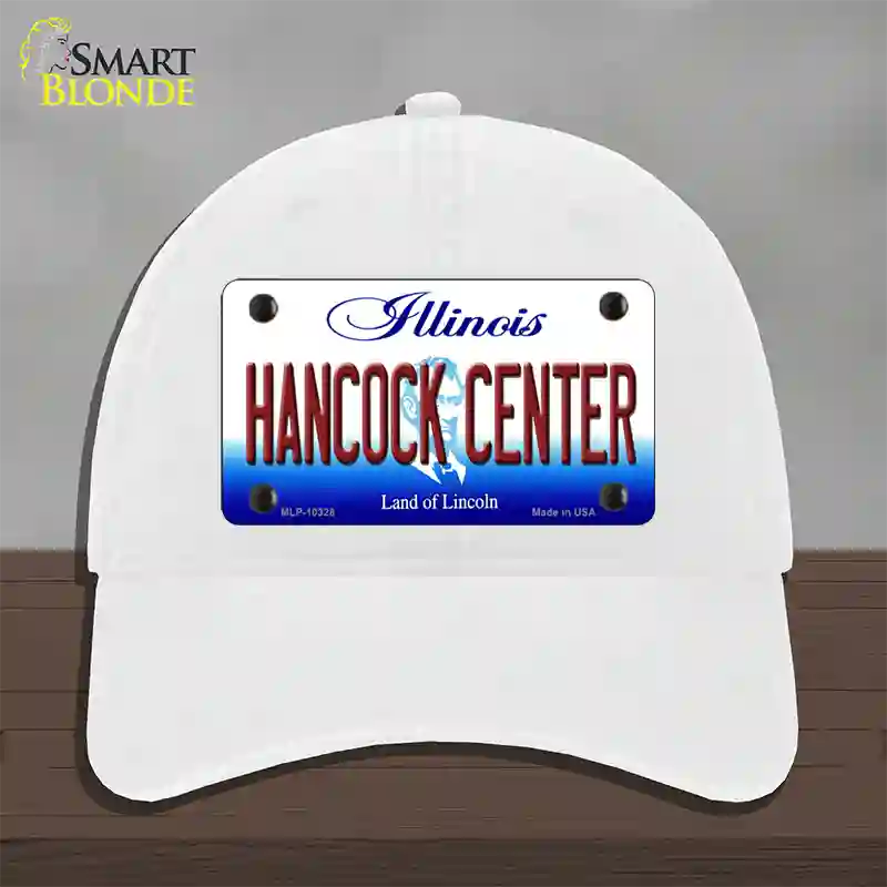 Hancock Center Illinois Novelty License Plate Hat Unconstructed Cotton / White