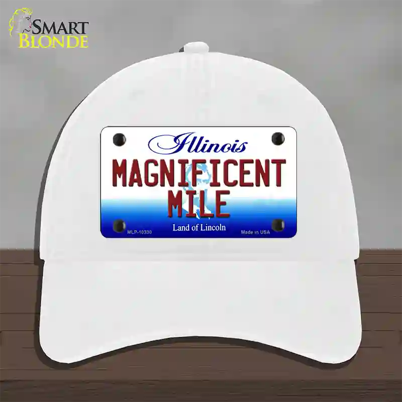 Magnificent Mile Illinois Novelty License Plate Hat Unconstructed Cotton / White