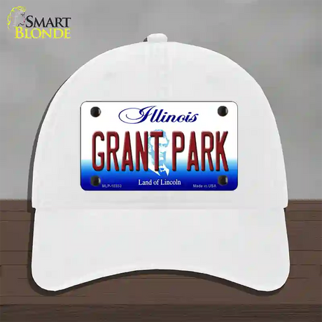 Grant Park Illinois Novelty License Plate Hat Unconstructed Cotton / White