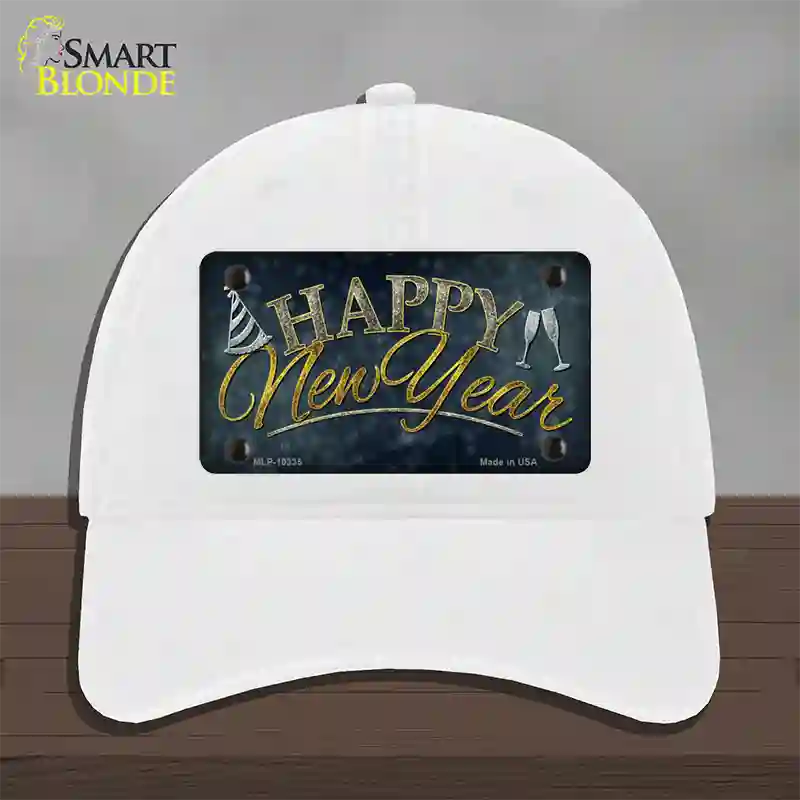 Happy New Year Novelty License Plate Hat Unconstructed Cotton / White