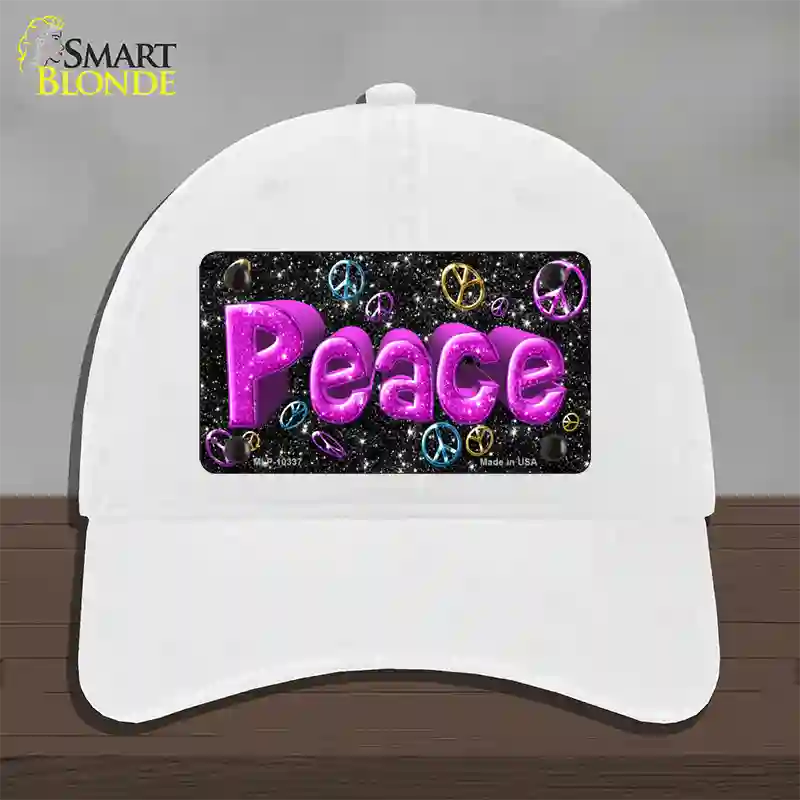 Peace Novelty License Plate Hat Unconstructed Cotton / White