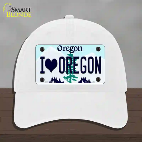 I Love Oregon Novelty License Plate Hat Unconstructed Cotton / White