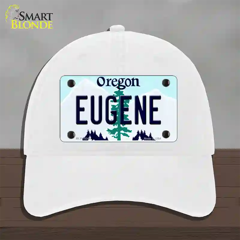 Eugene Oregon Novelty License Plate Hat Unconstructed Cotton / White