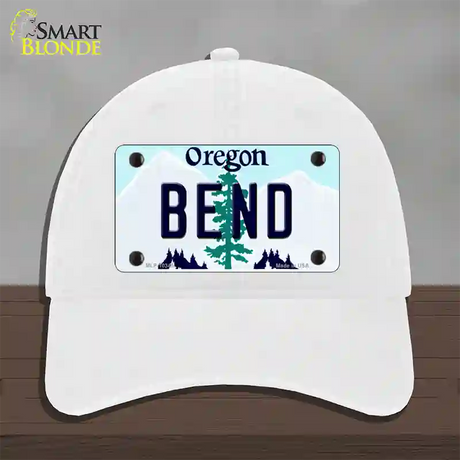 Bend Oregon Novelty License Plate Hat Unconstructed Cotton / White