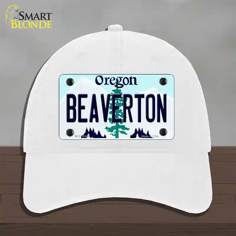 Beaverton Oregon Novelty License Plate Hat Unconstructed Cotton / White