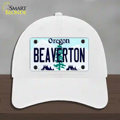 Beaverton Oregon Novelty License Plate Hat Unconstructed Cotton / White