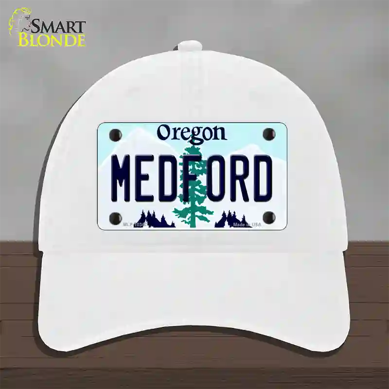 Medford Oregon Novelty License Plate Hat Unconstructed Cotton / White