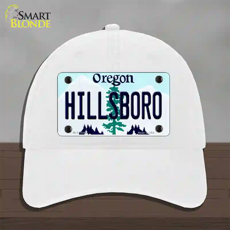 Hillsboro Oregon Novelty License Plate Hat Unconstructed Cotton / White