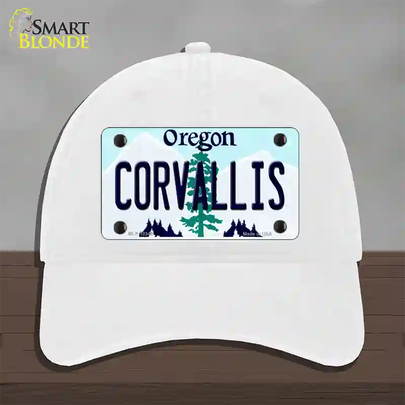 Corvallis Oregon Novelty License Plate Hat Unconstructed Cotton / White