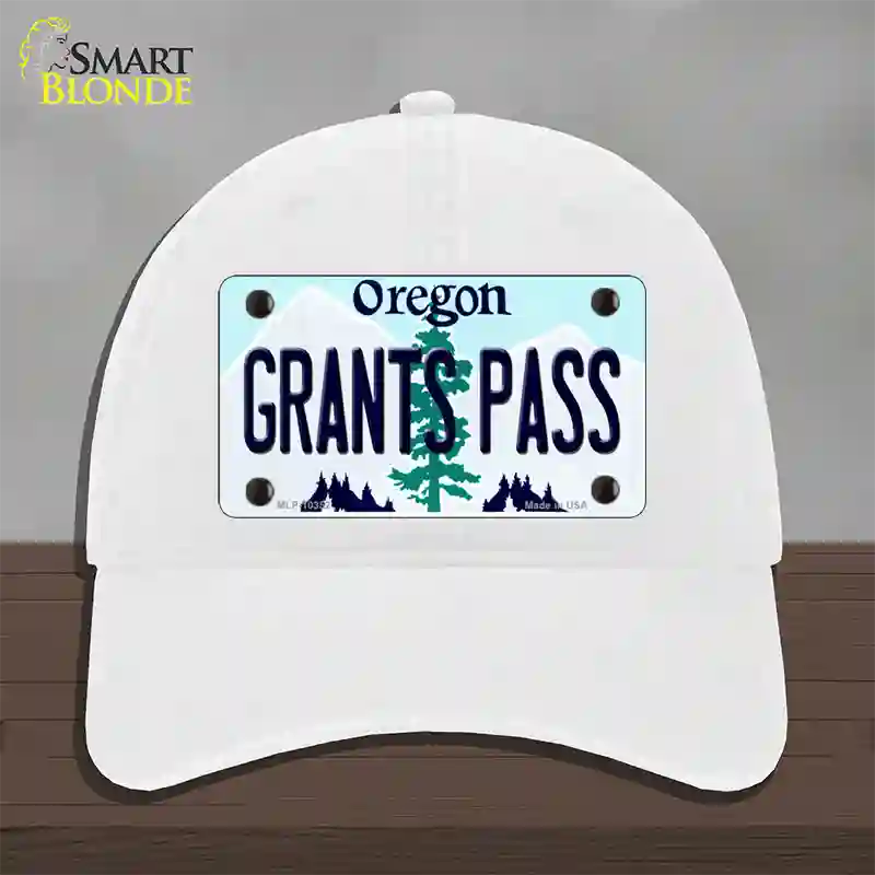 Grants Pass Oregon Novelty License Plate Hat Unconstructed Cotton / White