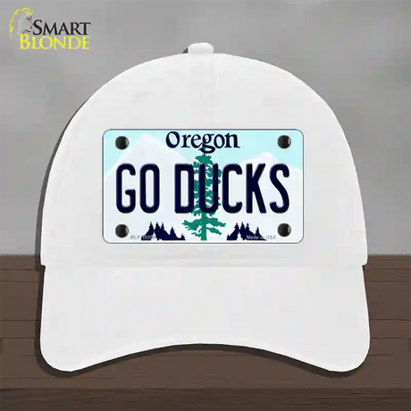 Go Ducks Oregon Novelty License Plate Hat Unconstructed Cotton / White