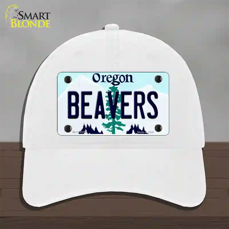 Beavers Oregon Novelty License Plate Hat Unconstructed Cotton / White